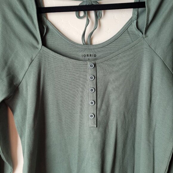 Torrid Plus Size Ribbed Square Neck Henley Blouse - Picture 9 of 13